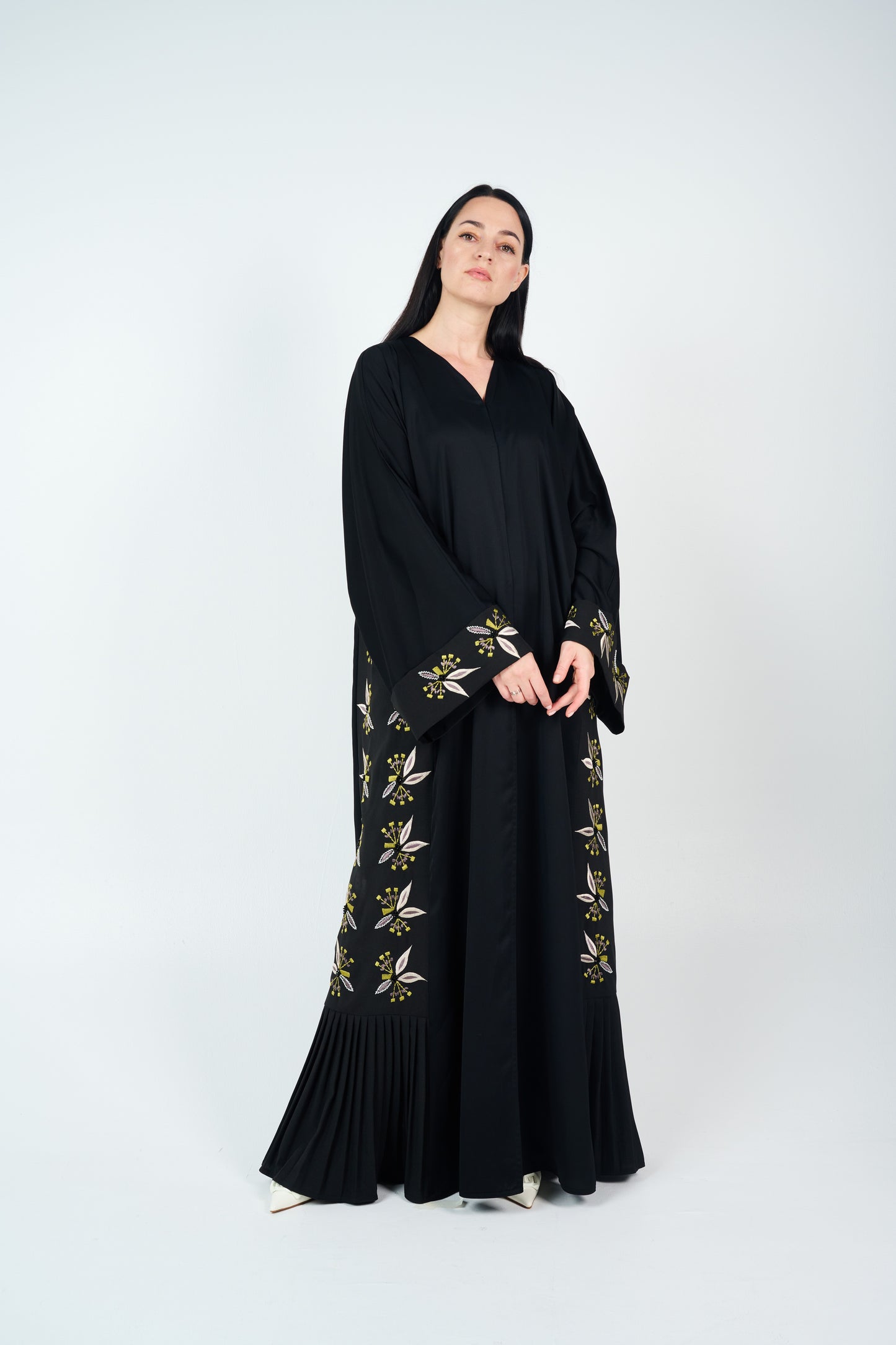 Embroidered Abaya with Pleats