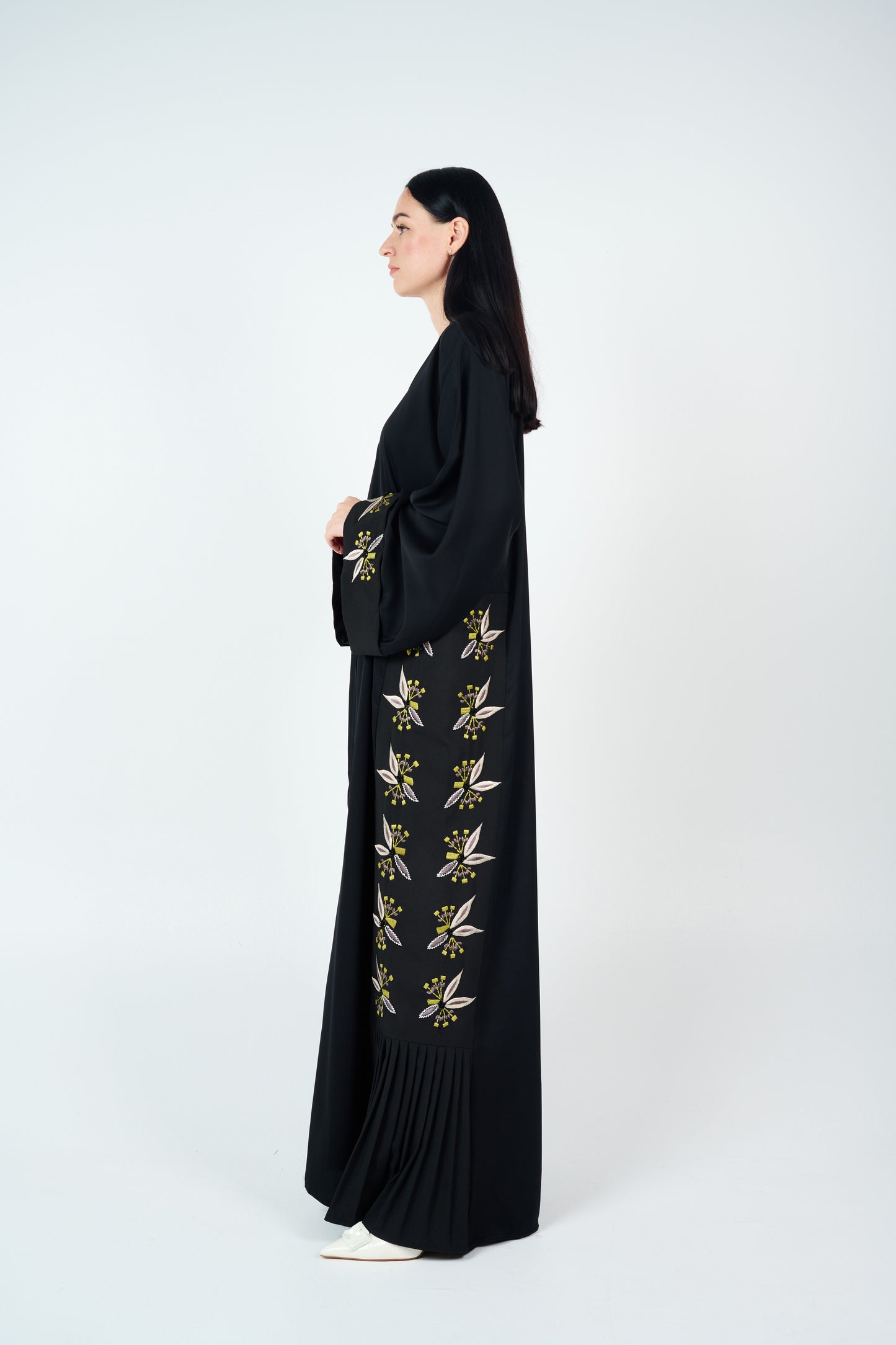 Embroidered Abaya with Pleats