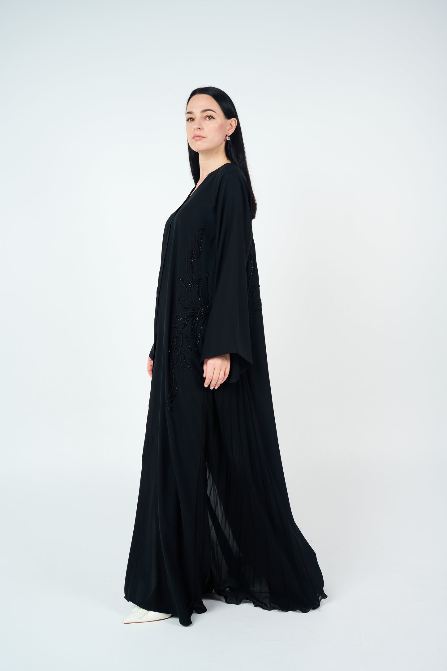 Embroidered Abaya with side pleats