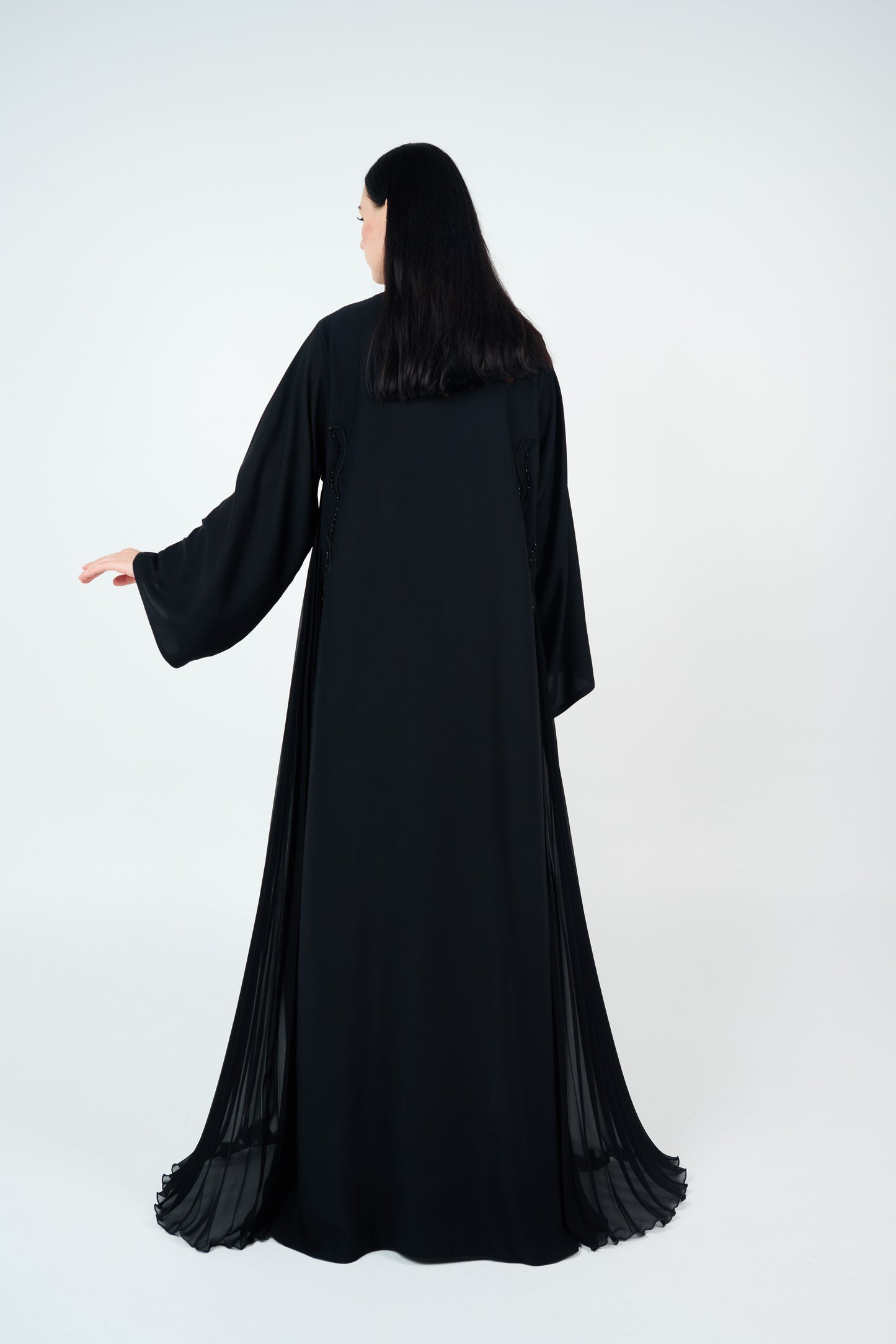 Embroidered Abaya with side pleats