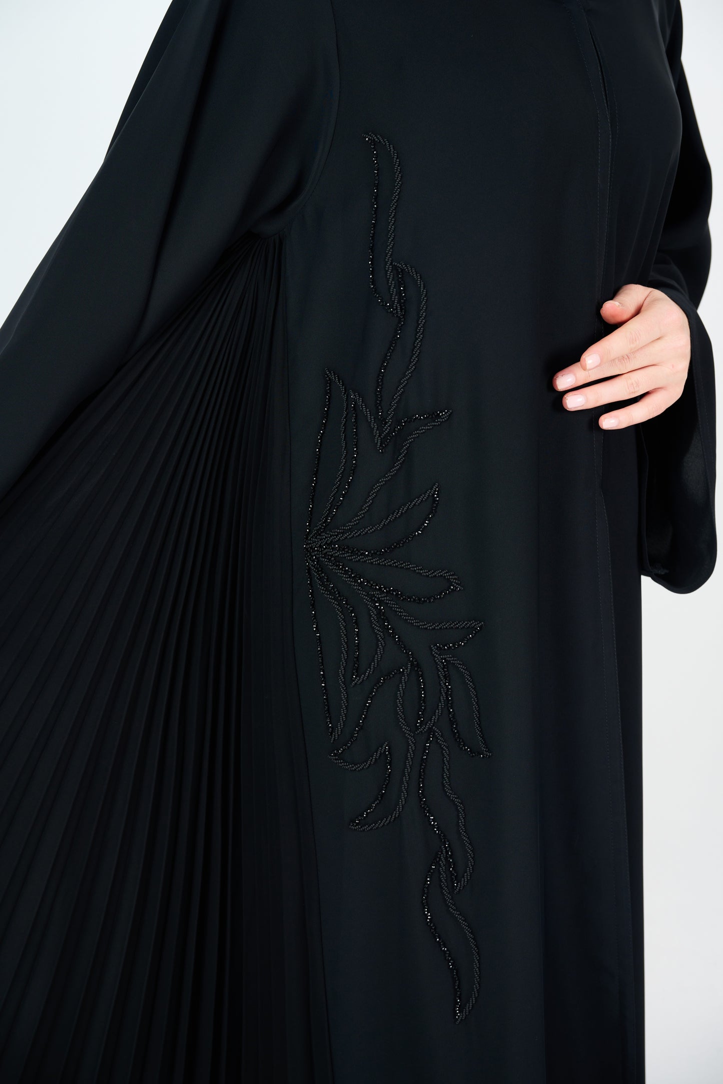 Embroidered Abaya with side pleats