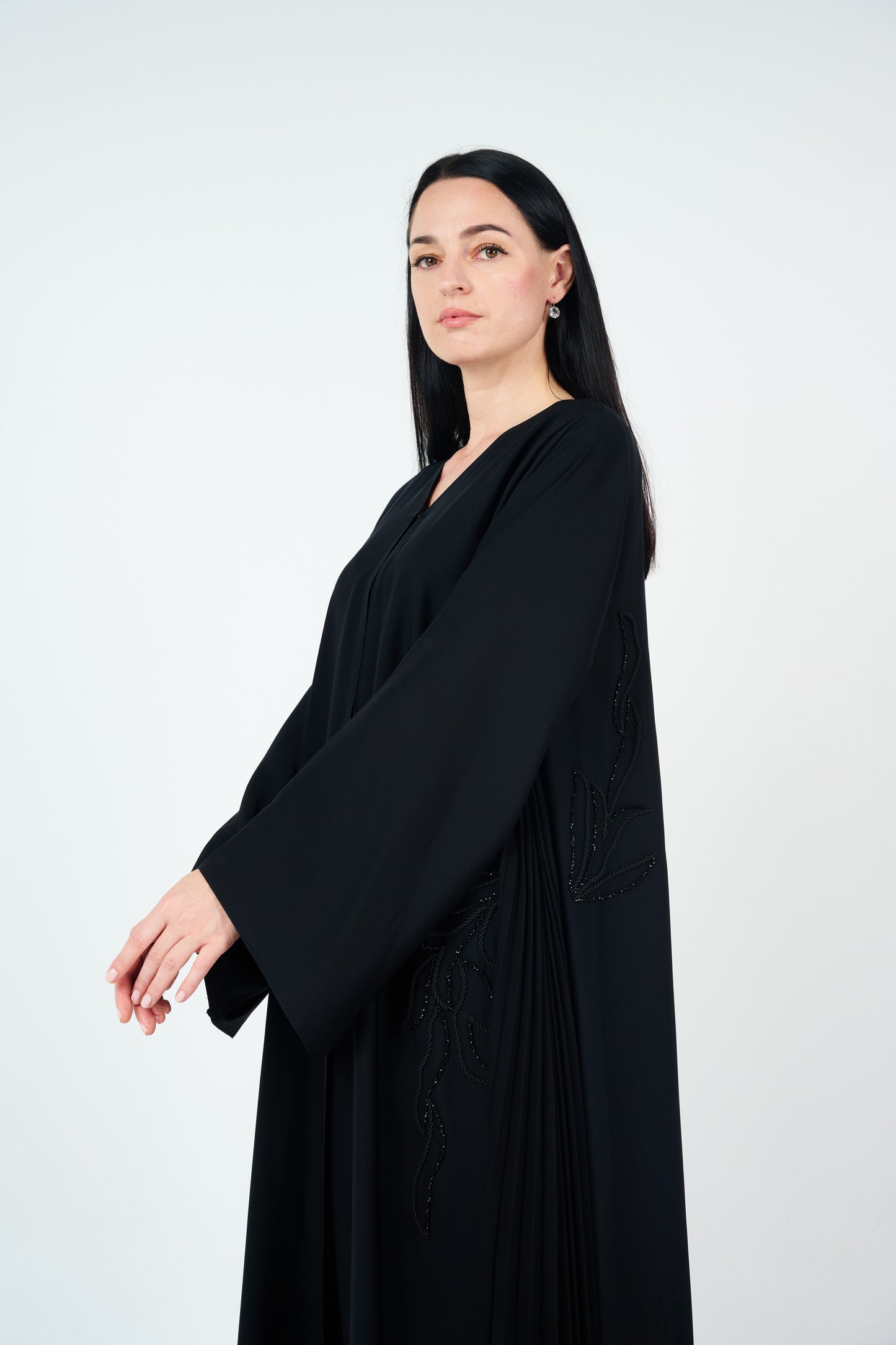 Embroidered Abaya with side pleats