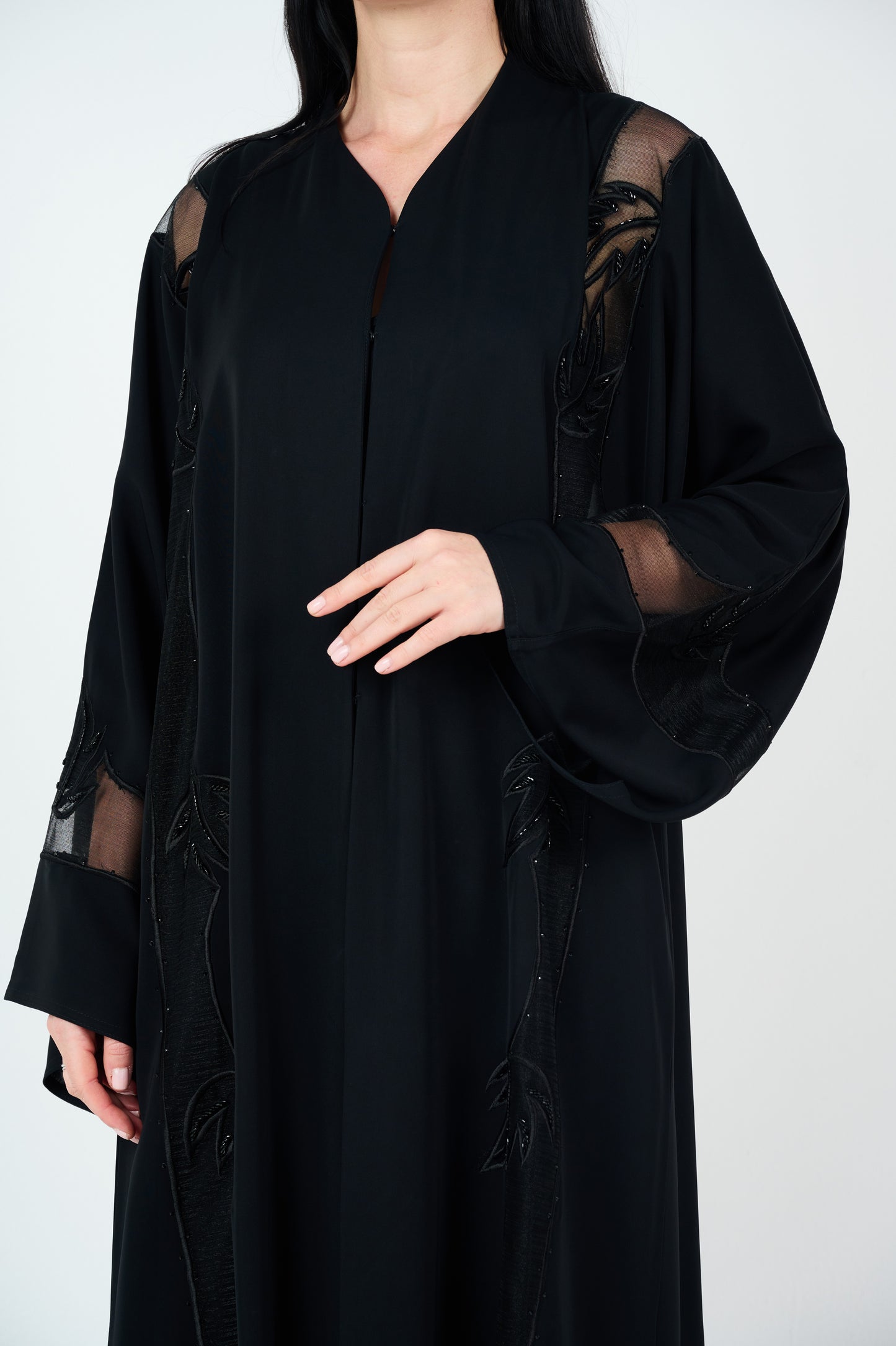 Embroidered Lace Bead Abaya