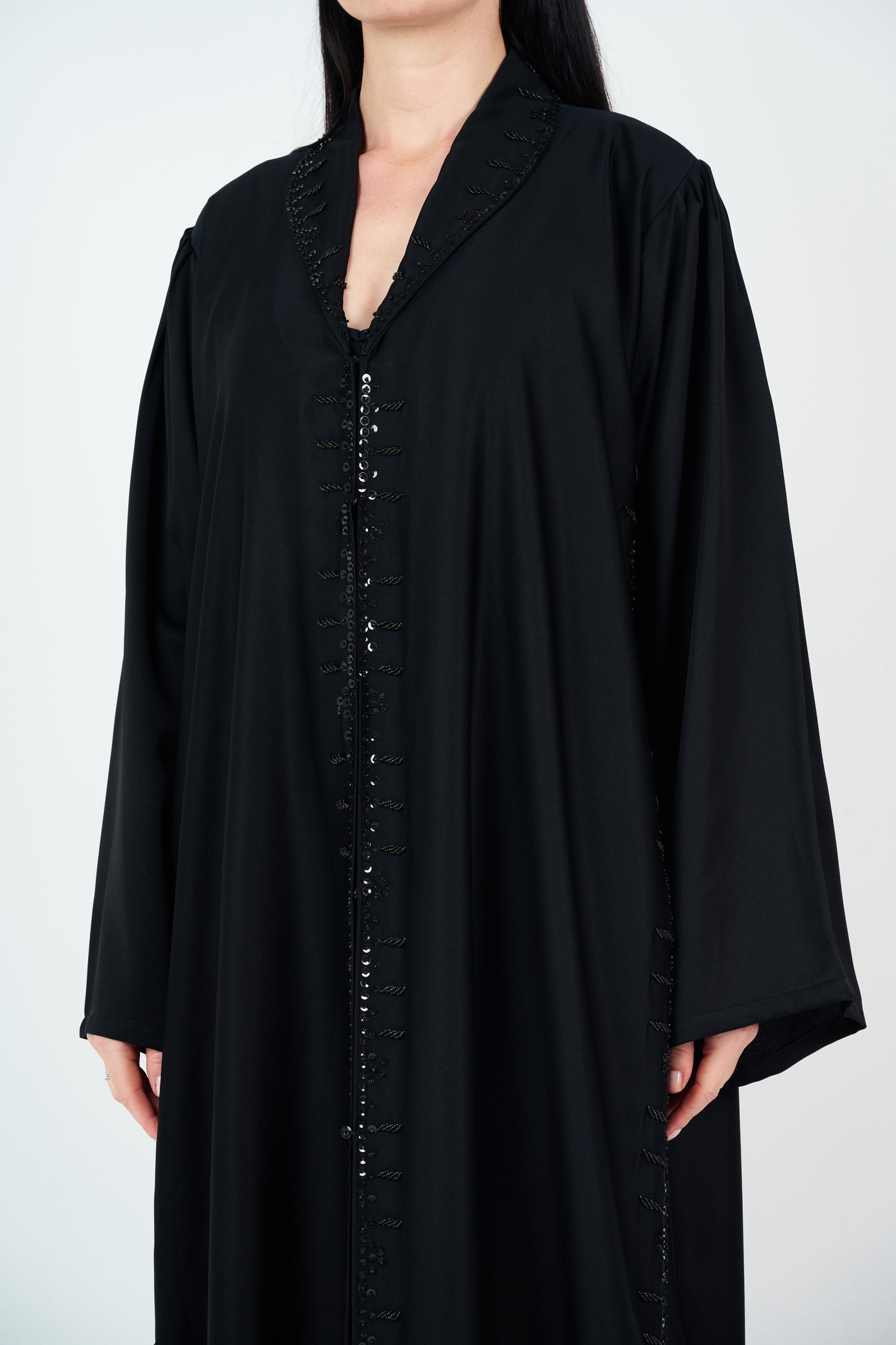 Bead-Embellished Collar Abaya