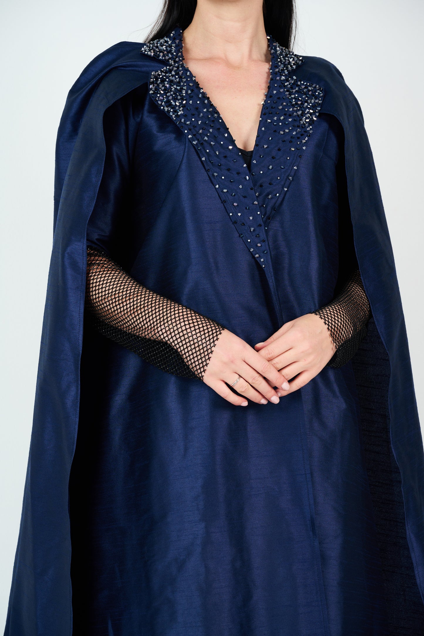 Embellished Coat with net sleeves - Abaya