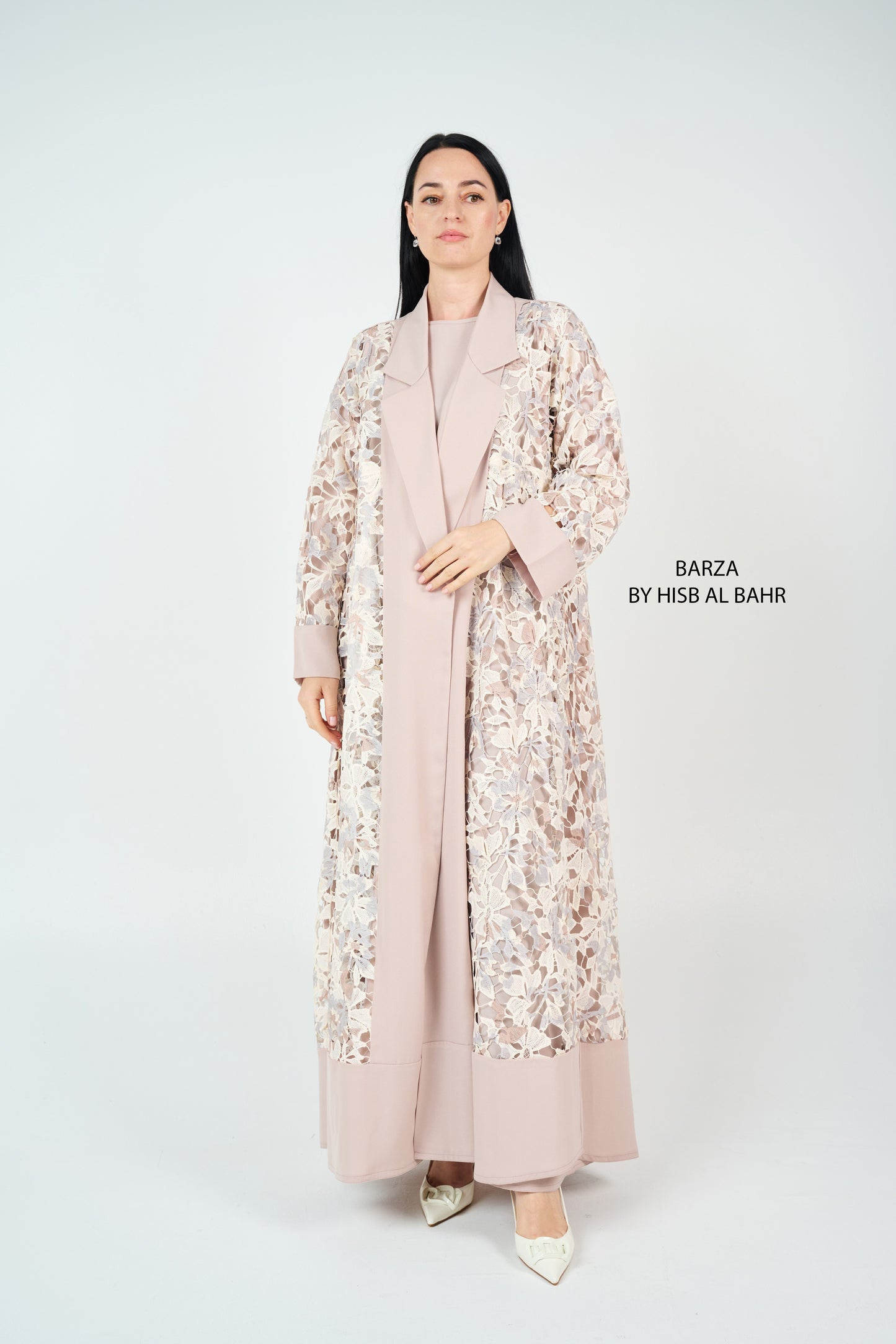 Collar Abaya Set in Net Fabric